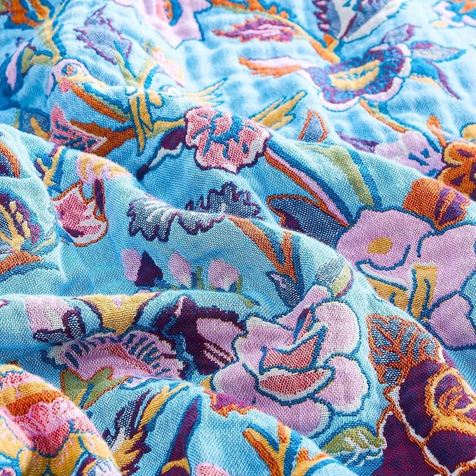XIBLC Fall Blanket for Bed, 100% Cotton Soft Rustic Boho Throw Blanket Quilt, 50"x60" Farmhouse Decor Bed Flower Blankets, Light Weight Reversible Bohemian Throw Quilt