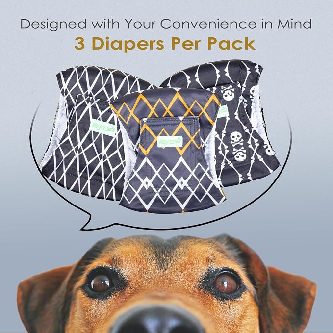 wegreeco Washable Male Dog Belly Band (Stylish Pattern)- Pack of 3 - Washable Male Dog Belly Wrap, Dog Diapers Male (Black Geometric, Medium)