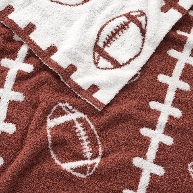 Snuggle Sac Brown Football Throw Blanket for Couch, Microfiber Fluffy Warm Cozy Fuzzy Reversible Rugby Name Blankets for Sofa, Chair, Bed, 50x60 inches