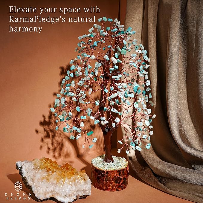 Crystal Tree of Life Birthday Gifts for Women, Men, Handmade Home Decor, Office, Room Decoration, Amazonite Reiki Healing Crystal Chakra Tree for Money, Good Luck Gifts for Her, Mom & Dad