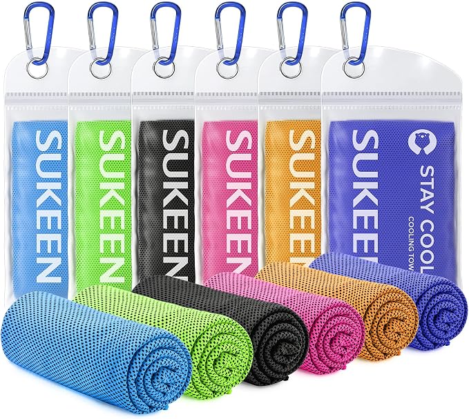 Sukeen Cooling Towels 6 Pack (40"x 12"), Neck and Face, Cool Sweat and Lightweight Breathable Towels for Hot Weather, Yoga, Sports, Workout, Running, Gym, Camping, Fitness