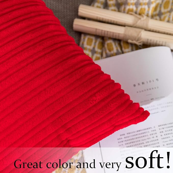 UGASA Nordic Solid Striped Velvet Pillow Covers Christmas Decor Simple Modern Sofa Cushion Cover Bed Velvet Square Pillowcase, 2 Pc, 20"x20",Red