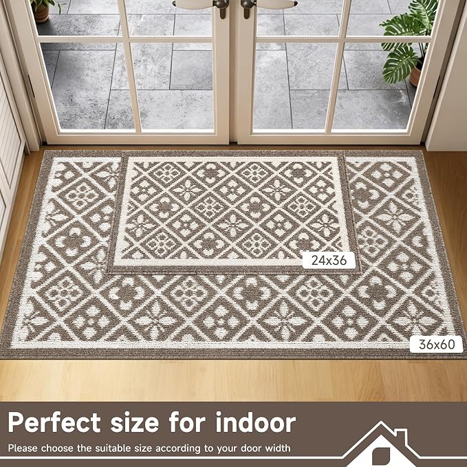 Ileading Indoor Door Mat 3x5ft Absorbent Dog Mats for Muddy Paws,Machine Washable Small Living Room Area Rug with Non-Slip Rubber Backing Low-Profile Inside Carpet for Hallway,Entryway,Kitchen(Brown)
