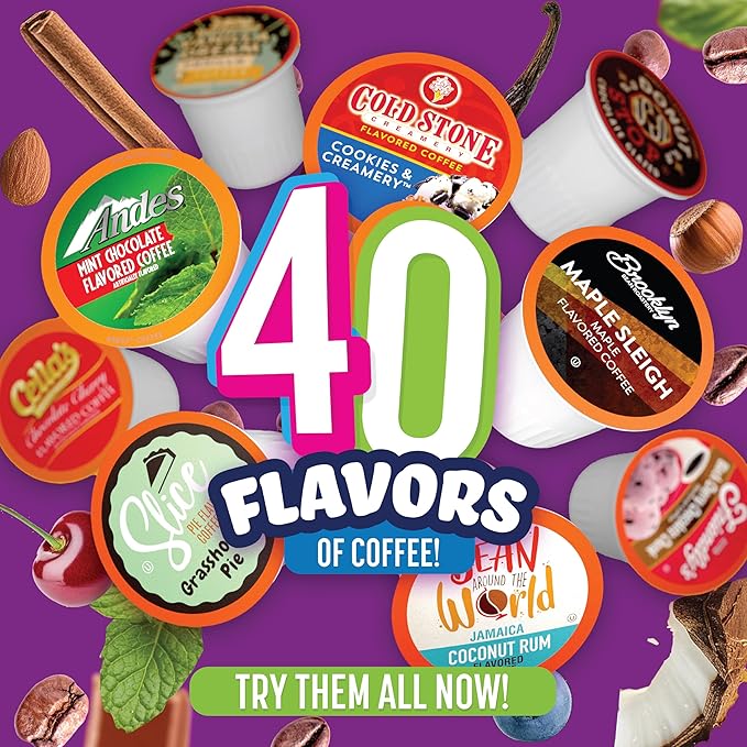 Two Rivers Coffee Flavored Coffee Pods Compatible with Keurig K Cup Brewers, Assorted Variety Pack Flavored Coffee, 40 Count