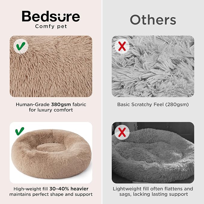 Bedsure Calming Dog Bed Medium Size Dog Donut Washable Pet Bed,30in 2 Pack | Fluffy Faux Fur Round Cuddler,Machine Washable,Anti-Slip Bottom,Anti-Anxiety,Deep Sleeping for Pets Up to 45 Lbs