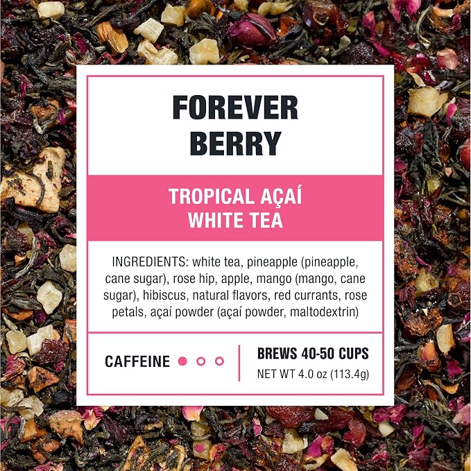 Tiesta Tea - Forever Berry Tea, Loose Leaf, Tropical Açaí White Tea, Premium Low Caffeine Tea Blend, Make Hot or Iced & Up to 50 Cups, 4 oz Refillable Tin