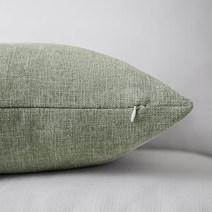 Meekio Set of 2 Dark Sage Throw Pillow Covers 12x20, Modern Farmhouse Linen Blend Decorative Pillow Covers for Couch Sofa Bed, Neutral Home Decor