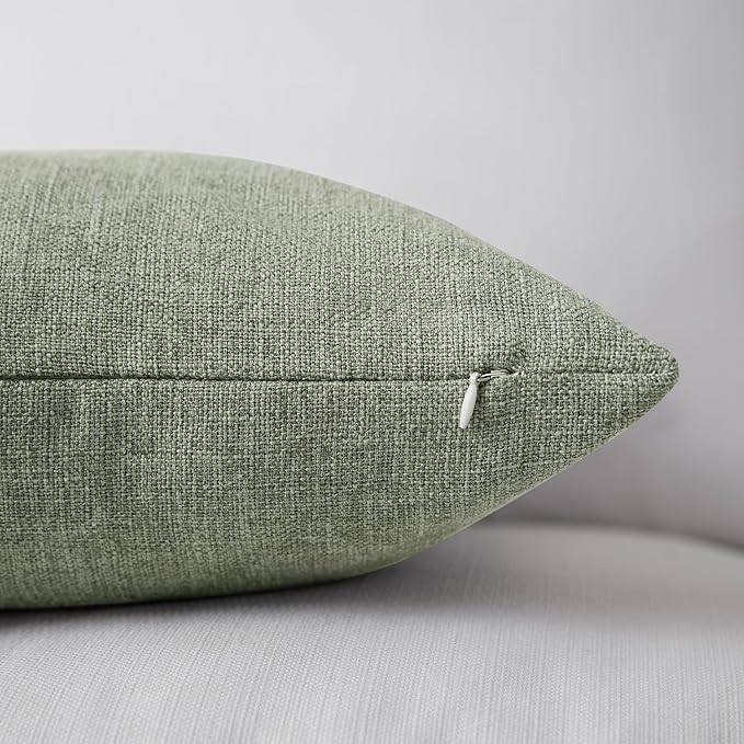 Meekio Set of 2 Dark Sage Throw Pillow Covers 18x18, Modern Farmhouse Linen Blend Decorative Pillow Covers for Couch Sofa Bed, Neutral Home Decor