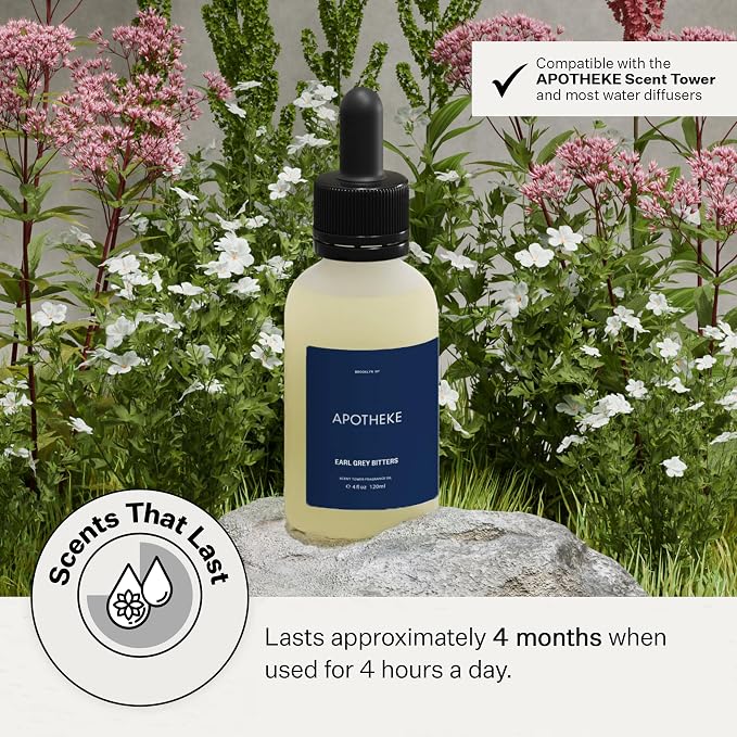 Apotheke Scent Tower Aromatherapy Diffuser Fragrance Refill, Earl Grey Bitters (120 ml) - Long-Lasting Perfume-Grade Essential Oil for Clean & Fresh Home, Office, Hotel & Large Rooms