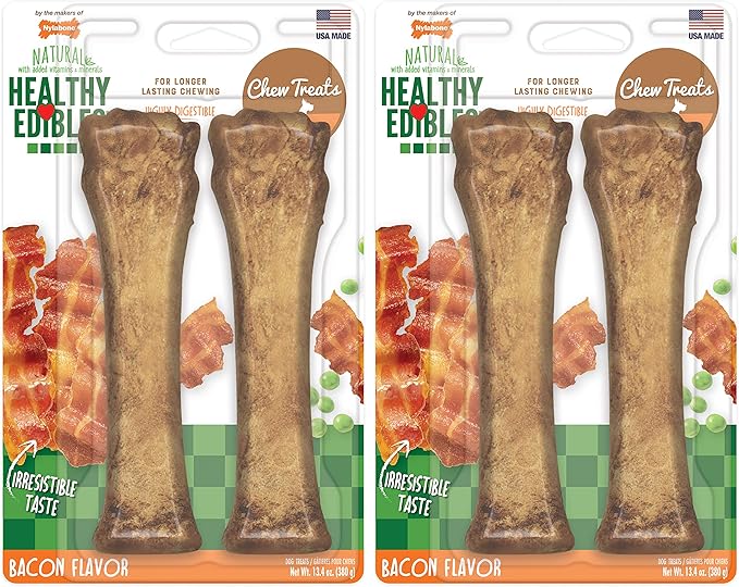 Nylabone Healthy Edibles Dog Treats, Bacon Flavor, X-Large, 4 Count | Natural dog chews, occupying & long lasting dog treats, made in the USA, highly digestible, dog bones for large dogs 50+ lbs
