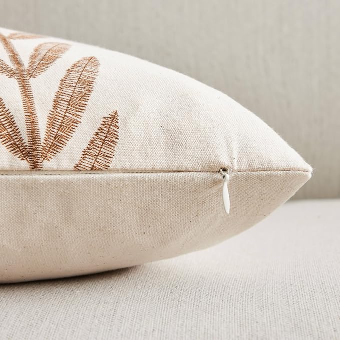 Farmhouse Leaves Lumbar Pillow Covers Set of 2, 12x20in Caramel | 100% Organic Cotton, Rustic Accent Print Pillow Case, Pastoral Decorative Cushion Covers for Sofa Bed Living Room Home Decor