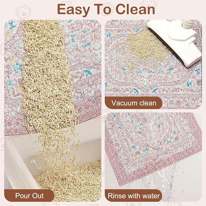 Glittme Cat Litter Mat, 24"x15" Non-Slip Washable Trapping Mat for Cats | Litter Trapping Mat With Thick PVC Coil To Catch Scatter, Soft On Paws And Waterproof Bottom To Protect Floors