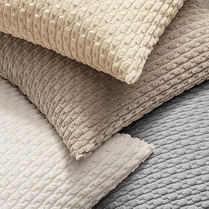 MIULEE Decorative Throw Pillow Covers 20x20 Light Grey Textured Corduroy | Pack of 2 Striped Pillow Covers Modern Farmhouse Home Decor for Couch Bed Sofa Living Room