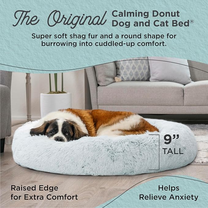 Best Friends by Sheri Original Calming Donut Dog Bed, Frost Gray, XL, 45" | Machine-Washable Cover, Shag Faux Fur, Orthopedic Support, Sense of Security, Water-Resistant Base, XL Dogs Up to 150 lbs