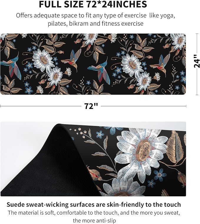 nuveti Printed Travel Yoga Mat-1/16 Inch Thick Non Slip Fitness Workout Mat with Carrying Bag, Foldable Lightweight Suede & Natural Rubber Yoga Mat for Yoga Pilates and Fitness 72" L x 24" W x 1.5mm