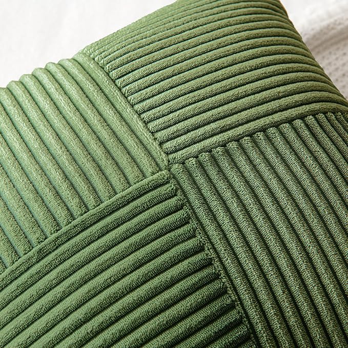 MIULEE Moss Green Decorative Throw Pillow Covers for Couch 18x18 Inch | 2 Pack, Boho Farmhouse Pillow Covers, Soft Cross Corduroy Patchwork Textured Cushion Cases For Bed Sofa