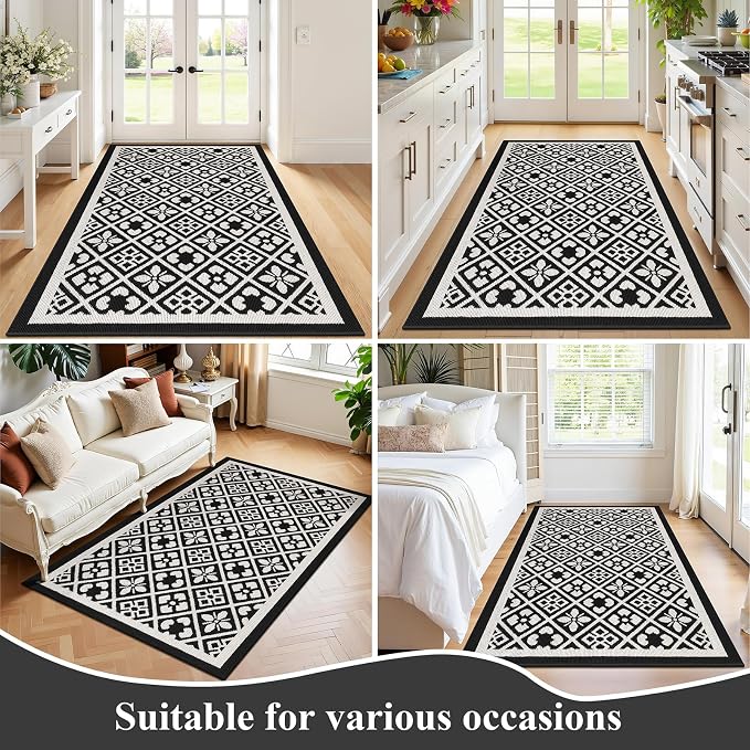 Ileading Large Indoor Door Mat 4x6t Absorbent Dog Mats for Muddy Paws,Machine Washable Living Room Area Rug with Non-Slip Rubber Backing Low-Profile Inside Carpet for Hallway,Kitchen(Black)