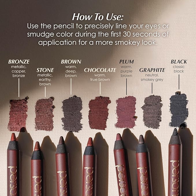 PERSONA 24HR Chocolate Waterproof Eyeliner Pencil | Creamy Smudgeable for Lash Line & Waterline | All-Day Wear | Vegan, Cruelty-Free | Sharpenable | Made in USA
