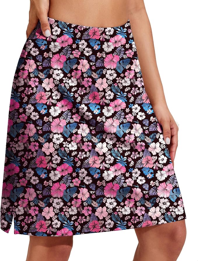 COOrun Women's 20" Knee Length Skirts High Waisted Golf Skorts with Pockets | Soft, Quick Dry, Split Hem, Built-in Shorts, A-line, Modest Skirts, for Golf Athletic Tennis Work Casual