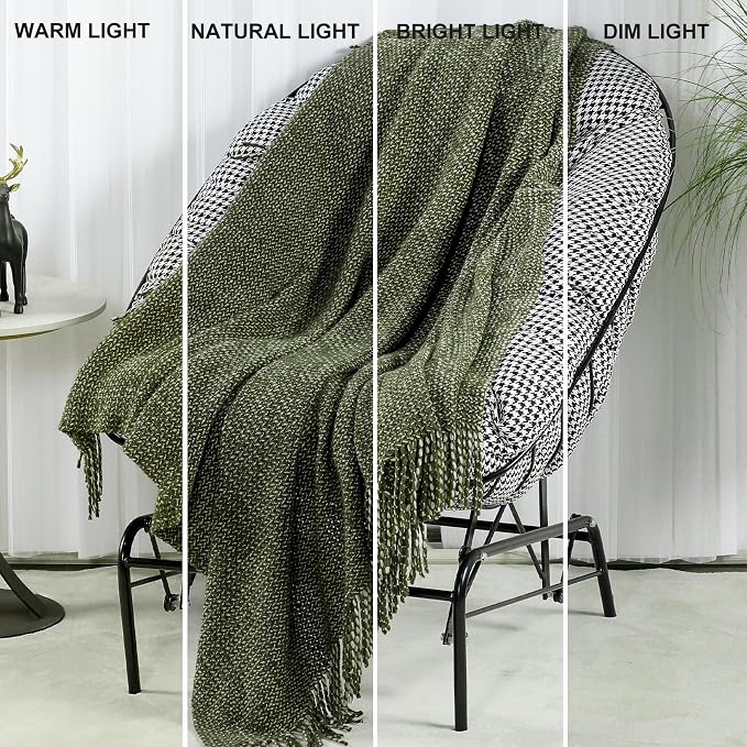 Blagic Wheat Textured Knit Throw Blanket for Couch,Green and White,50"x60" | Soft Farmhouse Boho Throw Blanket with Tassels,Decorative for Living Room,Gifts for Adults,All Season Use