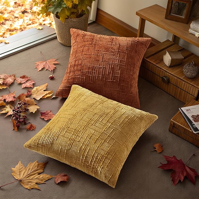 decorUhome Textured Chenille Throw Pillow Covers 12x20 Set of 2 Rust | Fall Modern Farmhouse Soft Cozy Slubby Couch Pillow Cases Boho Decorative Pillow Cases for Bed Sofa Living Room Home Decor