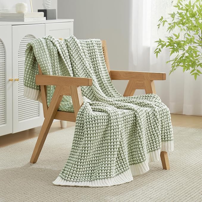Knit Throw Blanket, Soft Chenille Cozy Breathable Pineapple Chunky Decorative Blanket for Couch, Bed & Sofa, French-Inspired Lightweight Warm Gift for Women, Sage Green, 60"x80"