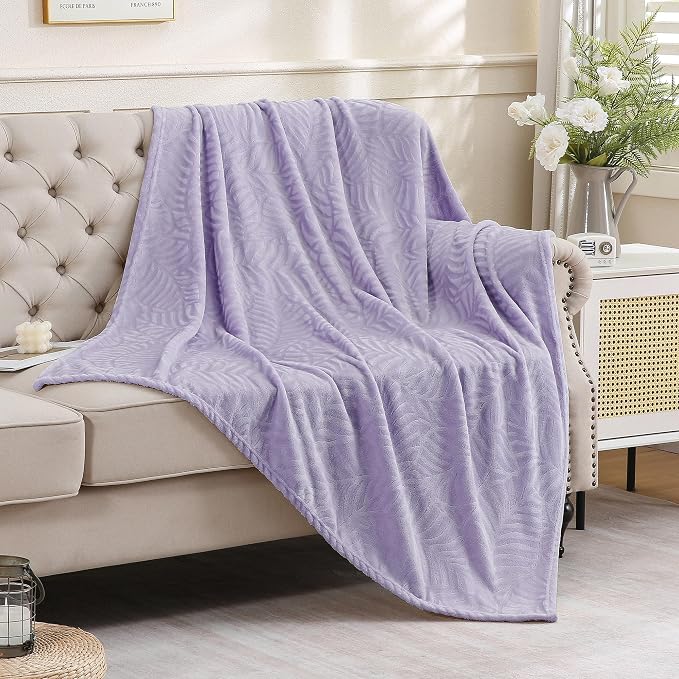 Super Soft Flannel Throw Blanket, 60 x 80 Inches, Dusty Purple | Cozy Lightweight Warm Leaves Textured Plush Fleece Blanket for Bed Couch Sofa
