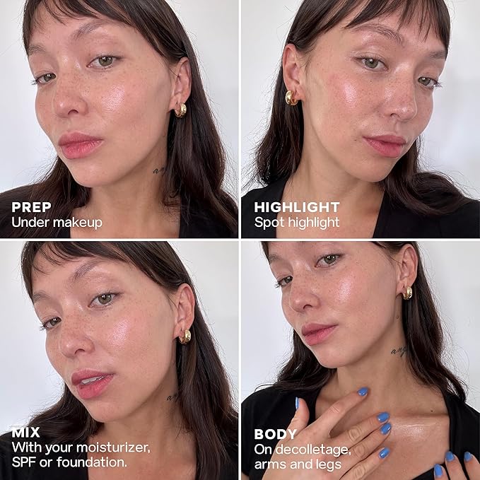Saie Mini Glowy Super Gel - Hydrating Makeup Primer and Illuminating Glow Serum Enriched with Vitamin C and Squalane Oil - All-Over Liquid Highlighter Makeup for Instant Glass Skin - Roseglow (0.5 oz)