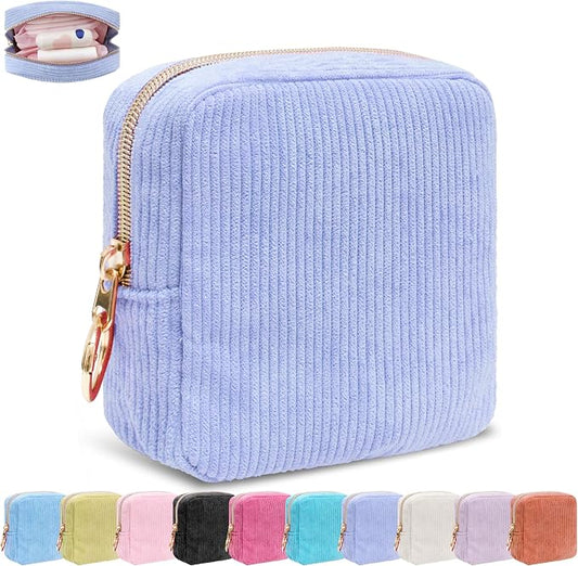 Period Bag for Girls, Corduroy Period Kit with Sanitary Pad Pouch, Menstrual Storage Bag and Tampon Holder for Purse, Girls School Essentials,Feminine Care Organizer(Lilac)