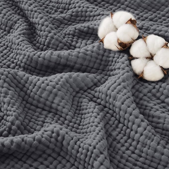 Love's cabin 100% Cotton Muslin Blanket, 6 Layer Lightweight Breathable Gauze Throw Blanket 50 x 60 Inches, Soft All Season Blanket for Couch, Bed, Sofa, Dark Grey