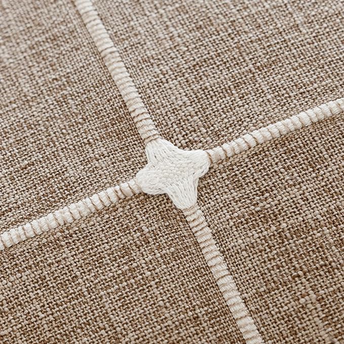 Foindtower Pack of 2 Decorative Faux Linen Jacquard Check Throw Pillow Covers Farmhouse Cushion Cover with Grid Textured Accent Pillowcase for Couch Sofa Living Room Home Decor,22×22 Inch,Oatmeal
