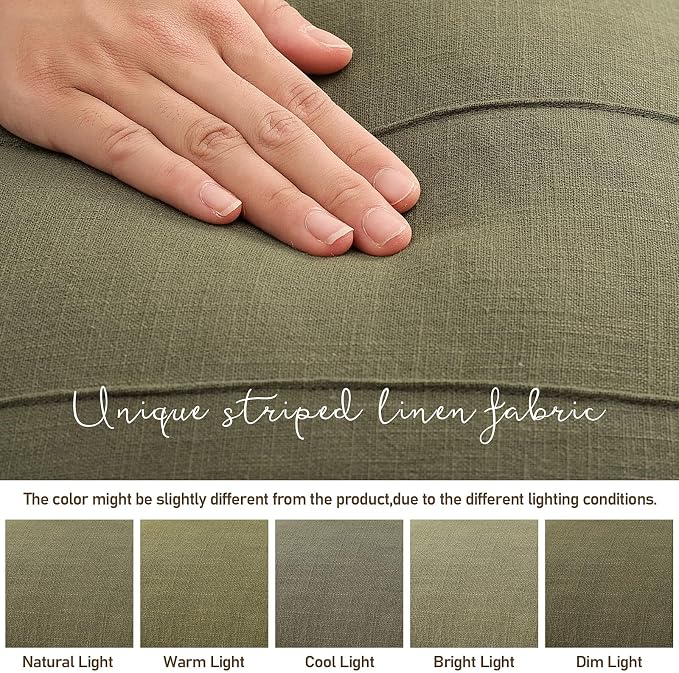 Christmas Linen Throw Pillow Covers 20x20 Set of 2 Solid Handcrafted Striped Cushion Covers for Bed Soft Xmas Decorative Pillow Covers for Couch Bedroom Living Room Christmas Decor(Olive Green)