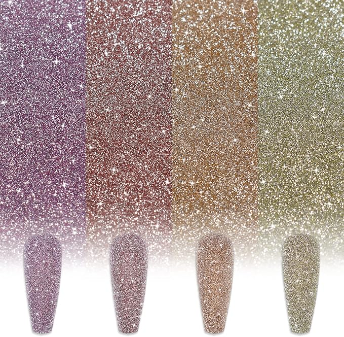 Laza 8 Colors Korea Diamond Nail Powder Sparkling Crystal Glitter Holographic Nail Dust Laser Silver Bright Shining Flakes for Acrylic Nails Polish Nail Art DIY Decoration - Shine Rainbow