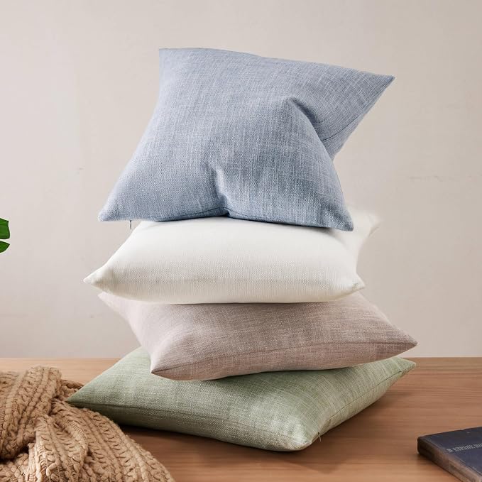 Rustic Linen Throw Pillow Covers Set of 2, Taupe 18x18in | Textured Pillow Case, Rustic Cotton Linen Fabric, Modern Farmhouse Cushion Covers for Sofa Bed Living Room Home Decor