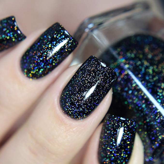 ILNP Cityscape - TRUE Black Holographic Jelly Nail Polish, High Gloss and Sparkle, Long Lasting, Chip Resistant Manicure, Non-Toxic, Vegan, Cruelty Free, 12ml