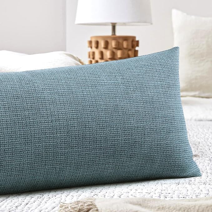 OTOSTAR Linen Throw Pillow Cover Set of 1 Decorative Long Lumbar Pillowcase Rectangle Cushion Cover 14x36 Inch for Home Decor Sofa Bedroom Car 35 x 90CM Blue