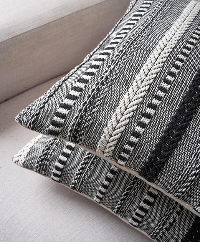 Cethom Boho Throw Pillow Covers 18x18 Inch Set of 2, Farmhouse Decorative Couch Pillow Cases, Black Accent Pillows of Bed, Sofa Bedroom Living Room Home Decor Cushion Cover