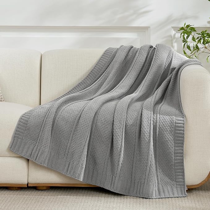Premium Chenille Throw Blanket, Soft Cozy Moss Stitch Knit Blanket for Couch, Sofa, Chair, Home Decor, Grey 50"x60"