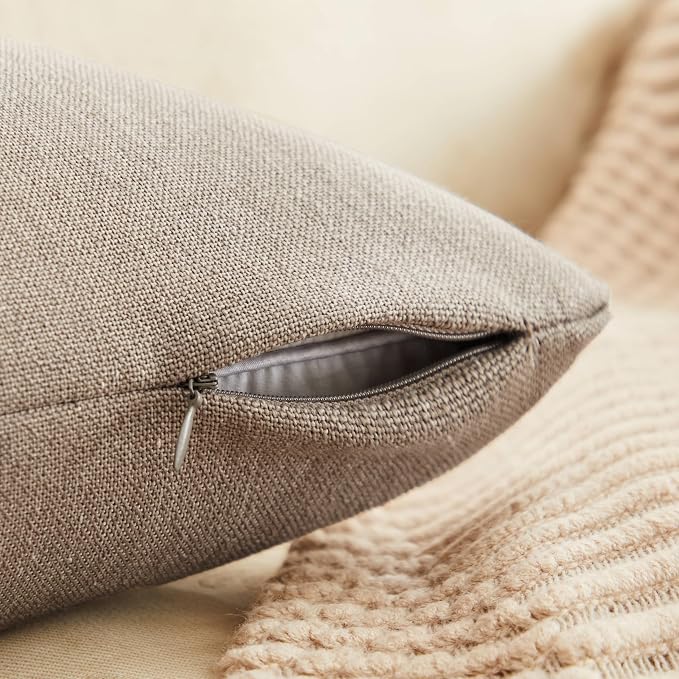 Rustic Linen Lumbar Pillow Covers Set of 2, Cocoa Brown 12x20in | Textured Pillow Case, Rustic Cotton Linen Fabric, Modern Farmhouse Cushion Covers for Sofa Bed Living Room Home Decor