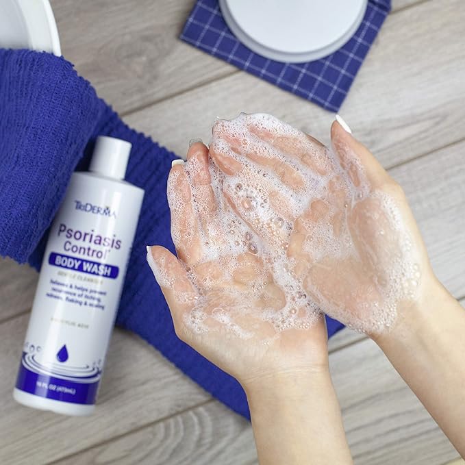 TriDerma Psoriasis Control Body Wash - Gentle 2% Salicylic Acid Cleanser, AP4 Aloe Vera Gel - Psoriasis Treatment Soothes Itching, Redness, Flaking - No Cortisone or Coal Tar - 16 oz