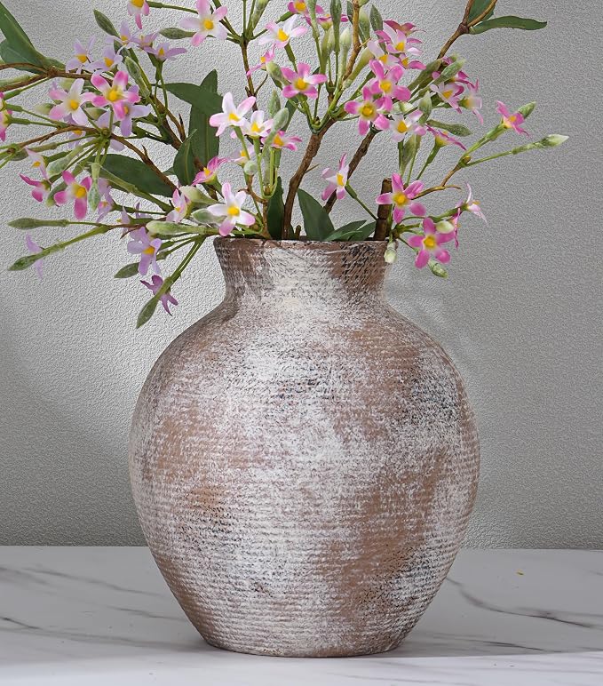 Ceramic Flower Vase Home Decor, 7.4 in Farmhouse Table Vase Retro Vintage Living Room Kitchen Bedroom Decoration Pottery Decorative Vases for Flowers Shelf Office Coffee Desk Dining Entryway, Classic