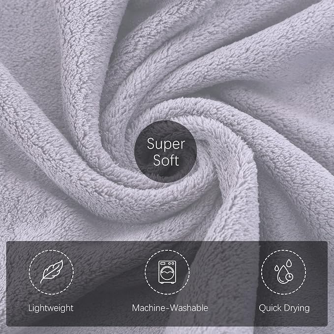 TENSTARS Silk Hemming Bath Towels for Bathroom Clearance - 27 x 55 inches - Light Thin Quick Drying - Soft Microfiber Absorbent Towel for Bath Fitness, Sports, Yoga, Travel, Gym - 2 Pack, Light Grey