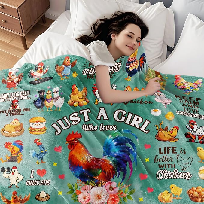 Chicken Blanket Gifts for Chickens Lovers Soft Flannel Chicken Throw Blanket Bedding Decor for Women Adults 50"x40"
