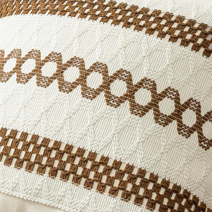 MIULEE Set of 2 Coco Brown Boho Decorative Pillow Covers 18x18 Inch | Farmhouse Couch Throw Pillows, Modern Spring Cotton Cushion Covers, Macrame Woven Home Decor for Bed Sofa Chair