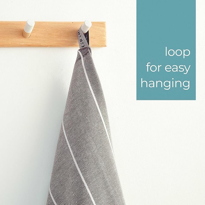 Cacala 100% Turkish Cotton Kitchen Tea Towels, Highly Absorbent Luxury Soft Quick Drying Dish Towel with Hanging Loop for Gym, Yoga, Bath, Sports, Cleaning and Kitchen (23 x 36)