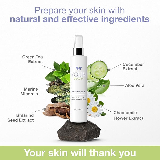 YOUN Beauty Green Tea Toner Face Mist Spray | Alcohol-Free, pH-Balancing & Hydrating Toner with Green Tea and Chamomile Extracts by Dr. Anthony Youn (180ml)