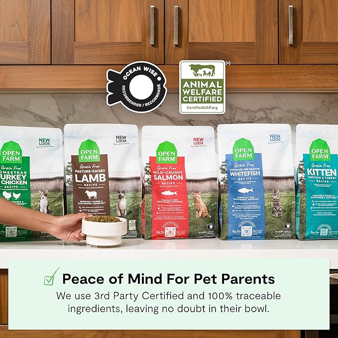 Open Farm Grain Free Dry Cat Food, Wild-Caught Whitefish Kibble, 8lb Bag | All Life Stages, High Protein, Prebiotic Fibers, 100% Traceable Ingredients, Non-GMO Fruits & Veggies.
