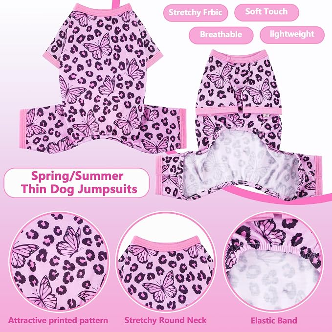 Dog Summer Pajamas Onesie Soft Breathable Puppy Jumpsuit Lightweight Dog Clothes for Small Medium Dogs Cat Pet Clothes(Pink Leopard, X-Small)