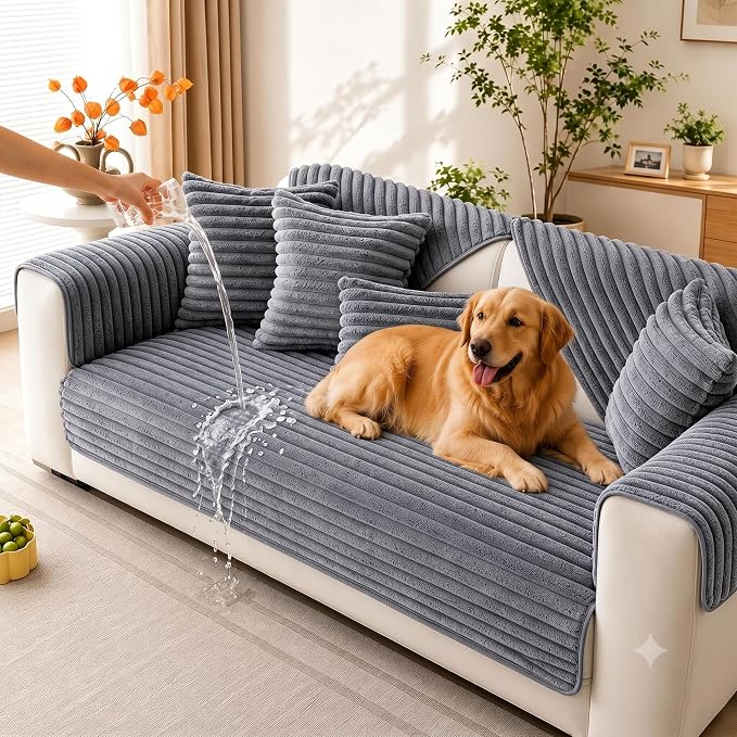 Waterproof Couch Cover for Dogs, Sofa Covers Washable & Non-Slip, Soft Dog Bed Blanket Protector for Sectional, Loveseat, Living Room Furniture (Light Gray, 35.43"x 70.9" 1 Pack)
