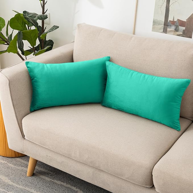 NiNi ALL Aqua Green Velvet Throw Pillow Covers 12x20 Pack of 2 Decorative | Couch Soft Solid Boho Cushion Squar Pillow Cases for Chair Sofa Bedroom Farmhouse Living room Modern Luxury Home Christmas
